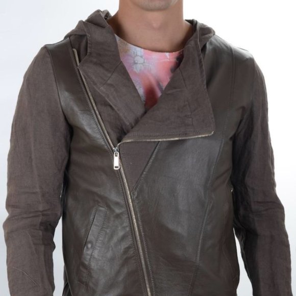 New Primo Emporio Brown Leather & Denim Jacket - Picture 1 of 4